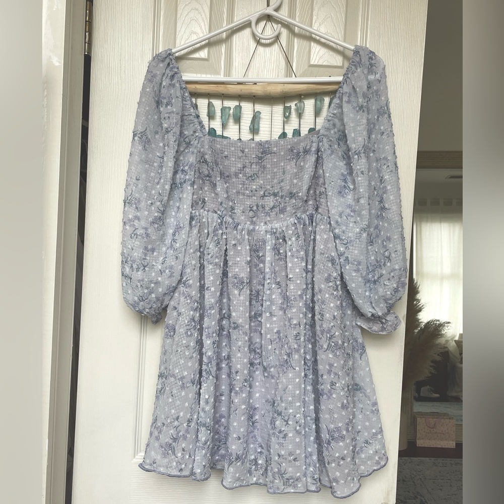 Blue poofy dress from local charleston boutique. Brand Astoria